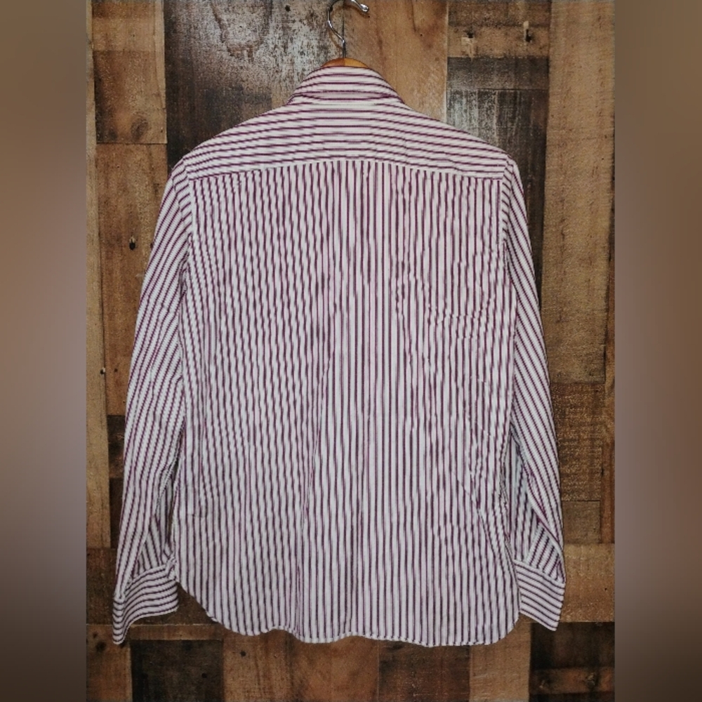 Faconnable Men's Burgundy and White Striped Button Down Dress Shirt Large - Picture 6 of 6